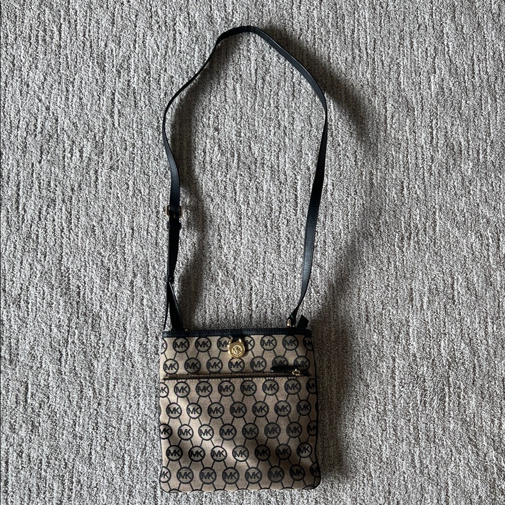 Michael Kors Tan and Black Logo Crossbody Bag